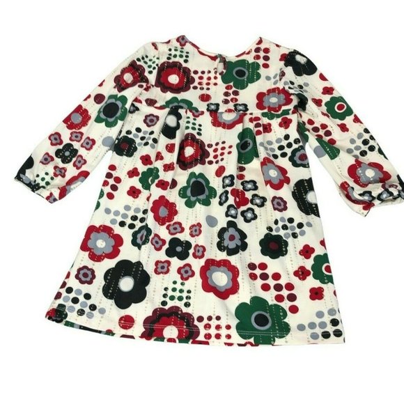 The Children's Place Christmas Dress Girls 4T White Red Green Long Sleeves Pleat - Picture 2 of 4